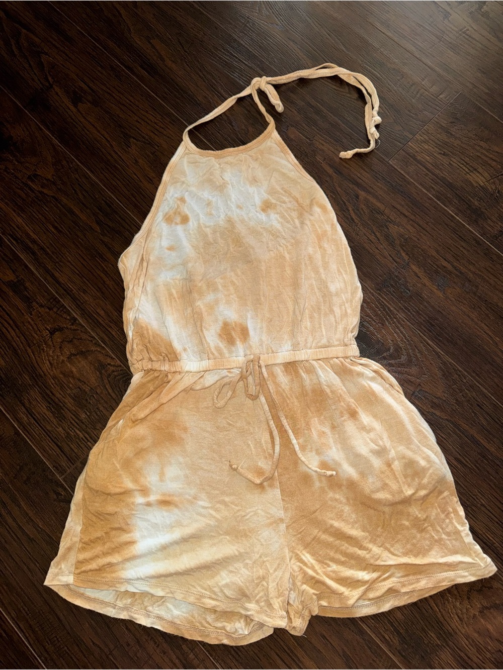 Fashion Nova Washed Tan Tie-Back Halter Romper
